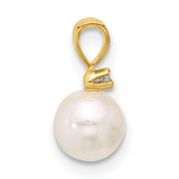 14k 5-6mm Round White Saltwater Akoya Cultured Pearl Diamond Pendant-XF471