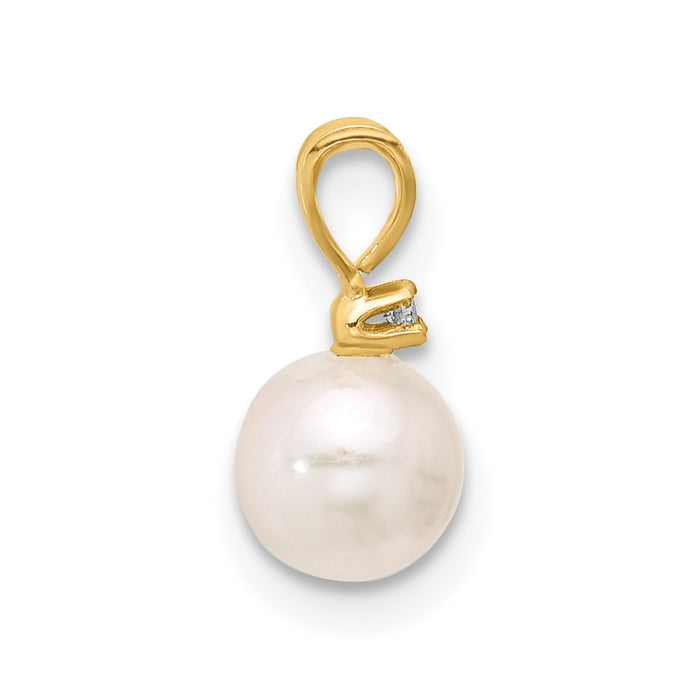 14k 5-6mm Round White Saltwater Akoya Cultured Pearl Diamond Pendant-XF471