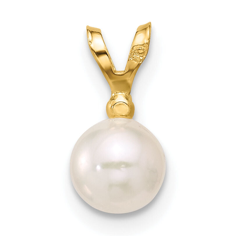 14k 5-6mm Round White Saltwater Akoya Cultured Pearl Diamond Pendant-XF471