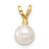 14k 5-6mm Round White Saltwater Akoya Cultured Pearl Diamond Pendant-XF471