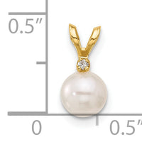 14k 5-6mm Round White Saltwater Akoya Cultured Pearl Diamond Pendant-XF471
