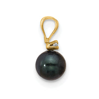 14k 5-6mm Black Round Saltwater Akoya Cultured Pearl Diamond Pendant-XF471B