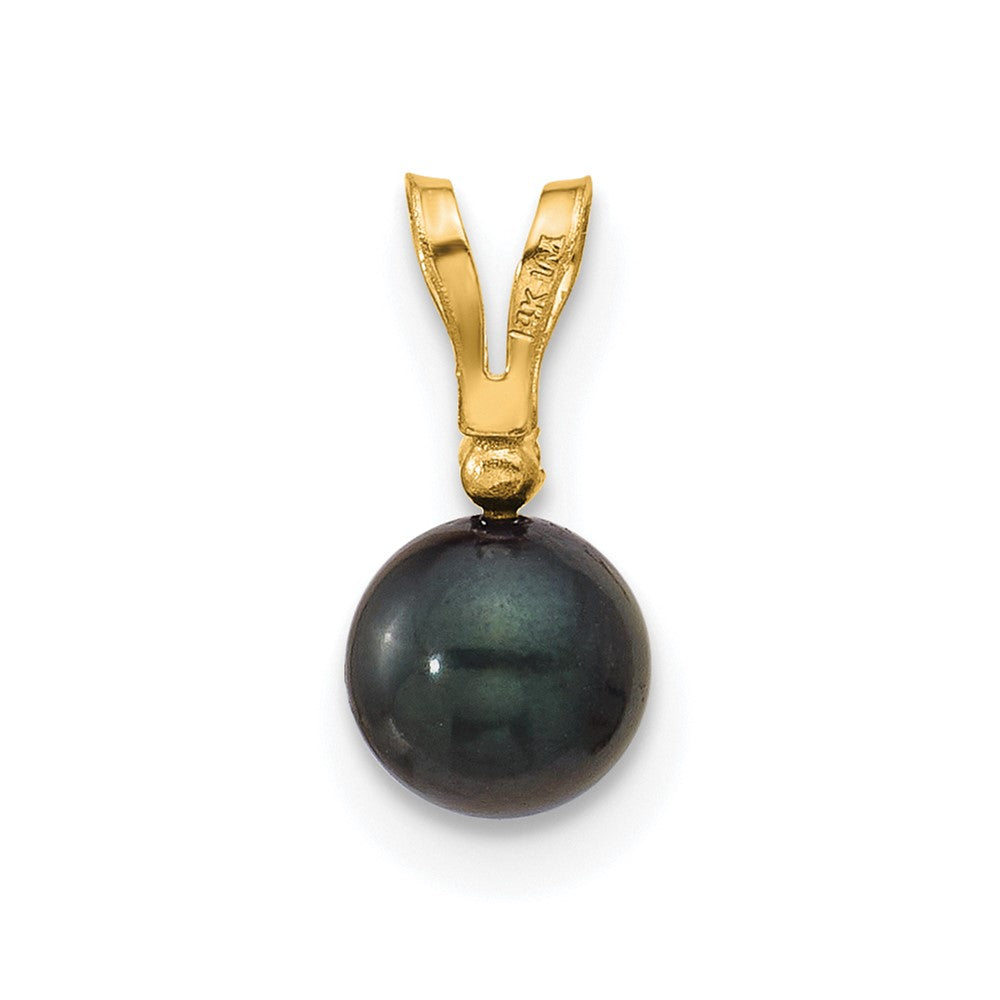 14k 5-6mm Black Round Saltwater Akoya Cultured Pearl Diamond Pendant-XF471B