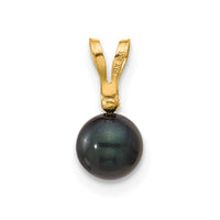 14k 5-6mm Black Round Saltwater Akoya Cultured Pearl Diamond Pendant-XF471B