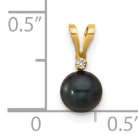 14k 5-6mm Black Round Saltwater Akoya Cultured Pearl Diamond Pendant-XF471B