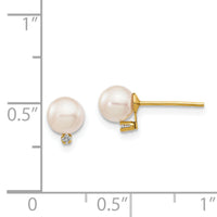 14k 5-6mm White Round Saltwater Akoya Cultured Pearl Diamond Post Earrings-XF472E