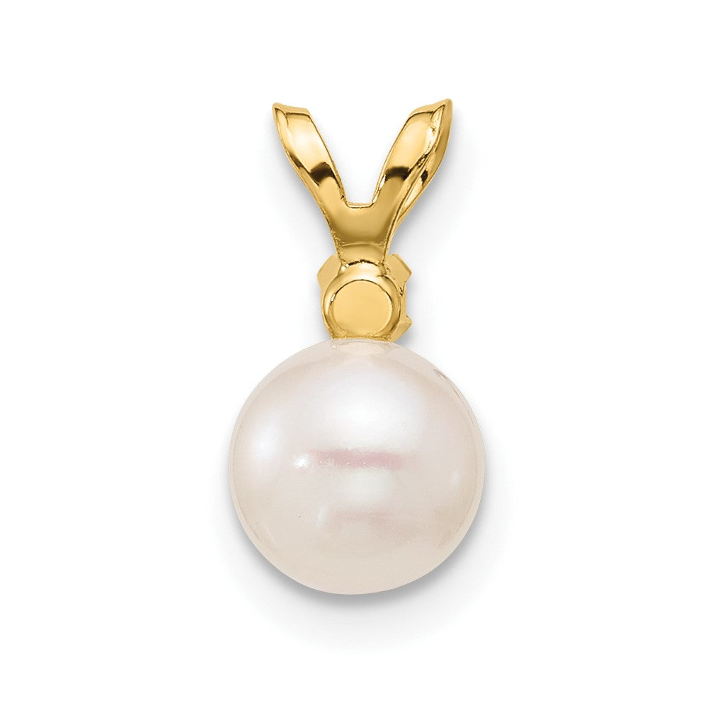 14k 6-7mm Round White Saltwater Akoya Cultured Pearl Diamond Pendant-XF473