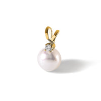 14k 6-7mm Round White Saltwater Akoya Cultured Pearl Diamond Pendant-XF473
