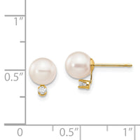 14k 6-7mm White Round Saltwater Akoya Cultured Pearl Diamond Post Earrings-XF474E
