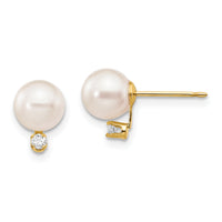 14k 6-7mm White Round Saltwater Akoya Cultured Pearl Diamond Post Earrings-XF474E