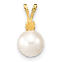 14k 7-8mm Round White Saltwater Akoya Cultured Pearl Diamond Pendant-XF476