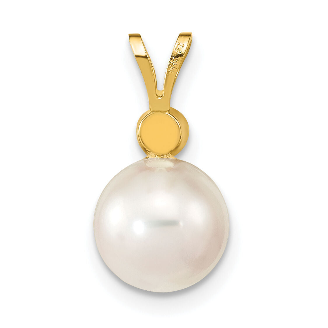 14k 8-9mm Round White Saltwater Akoya Cultured Pearl Diamond Pendant-XF477