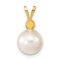 14k 8-9mm Round White Saltwater Akoya Cultured Pearl Diamond Pendant-XF477