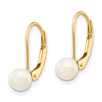 14k 5-6mm White Round Saltwater Akoya Cultured Pearl Leverback Earrings-XF479E
