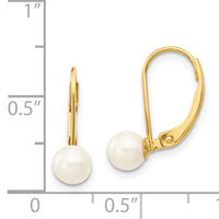 14k 5-6mm White Round Saltwater Akoya Cultured Pearl Leverback Earrings-XF479E