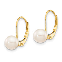 14k 6-7mm White Round Saltwater Akoya Cultured Pearl Leverback Earrings-XF480E