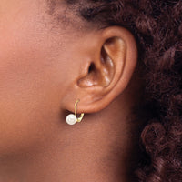 14k 6-7mm White Round Saltwater Akoya Cultured Pearl Leverback Earrings-XF480E