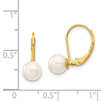 14k 6-7mm White Round Saltwater Akoya Cultured Pearl Leverback Earrings-XF480E