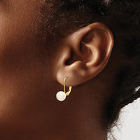 14k 7-8mm White Round Saltwater Akoya Cultured Pearl Leverback Earrings-XF481E