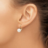 14k 8-9mm White Round Saltwater Akoya Cultured Pearl Leverback Earrings-XF482E