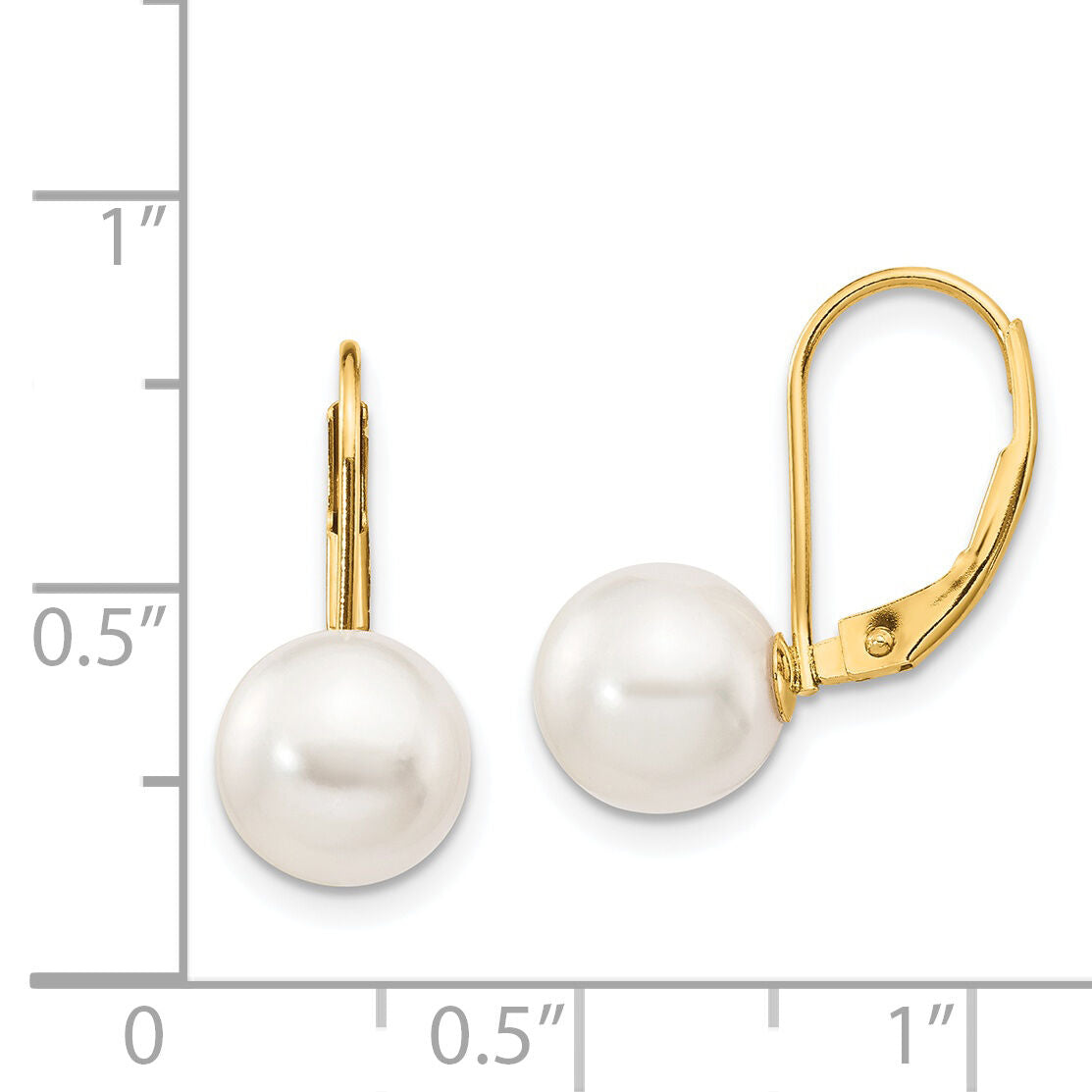 14k 8-9mm White Round Saltwater Akoya Cultured Pearl Leverback Earrings-XF482E