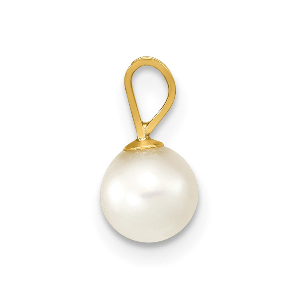 14k Gold 5-6mm Round White Saltwater Akoya Cultured Pearl Pendant-XF486