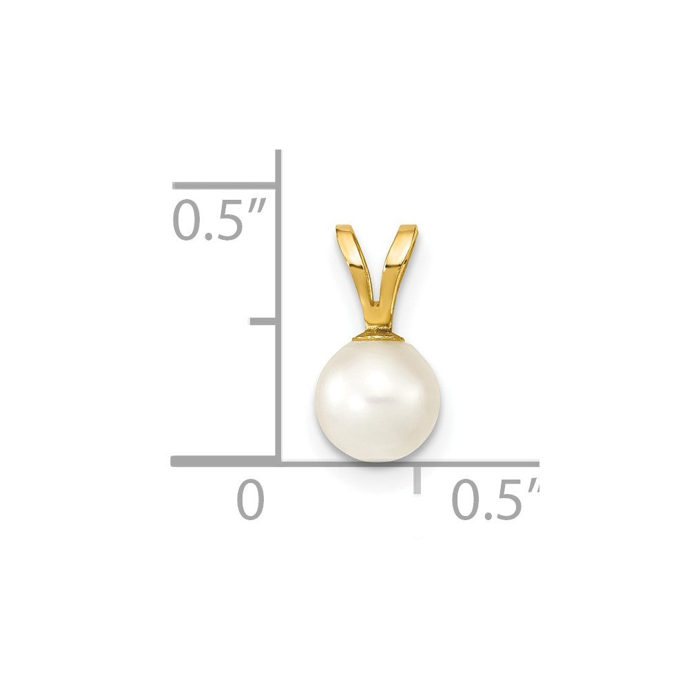 14k Gold 5-6mm Round White Saltwater Akoya Cultured Pearl Pendant-XF486