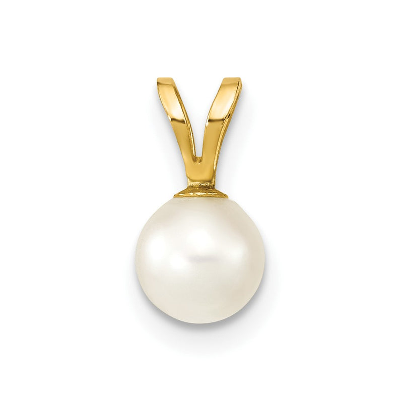 14k Gold 5-6mm Round White Saltwater Akoya Cultured Pearl Pendant-XF486