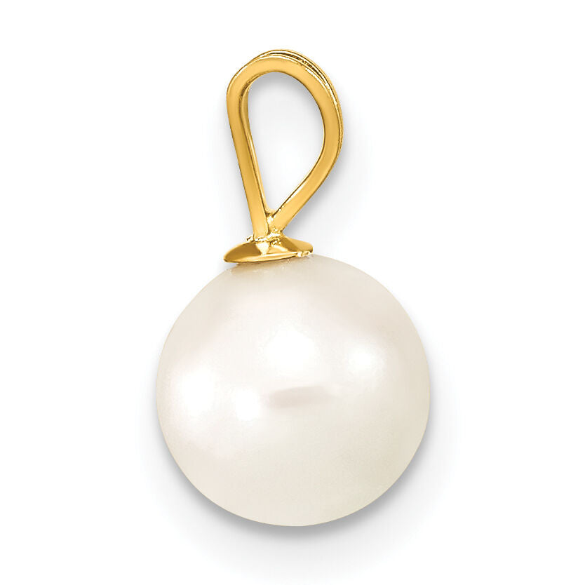 14k Gold 7-8mm Round White Saltwater Akoya Cultured Pearl Pendant-XF488