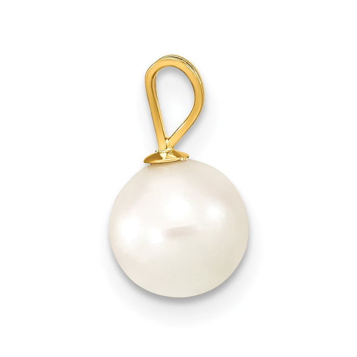 14k Gold 7-8mm Round White Saltwater Akoya Cultured Pearl Pendant-XF488