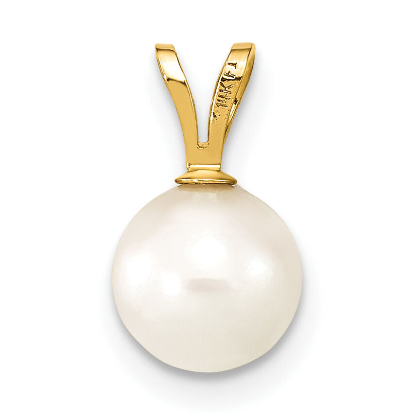 14k Gold 7-8mm Round White Saltwater Akoya Cultured Pearl Pendant-XF488