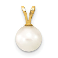 14k Gold 7-8mm Round White Saltwater Akoya Cultured Pearl Pendant-XF488