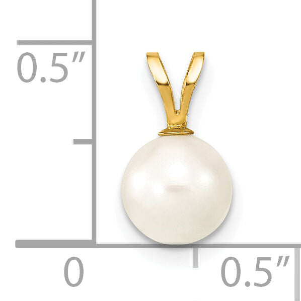 14k Gold 7-8mm Round White Saltwater Akoya Cultured Pearl Pendant-XF488