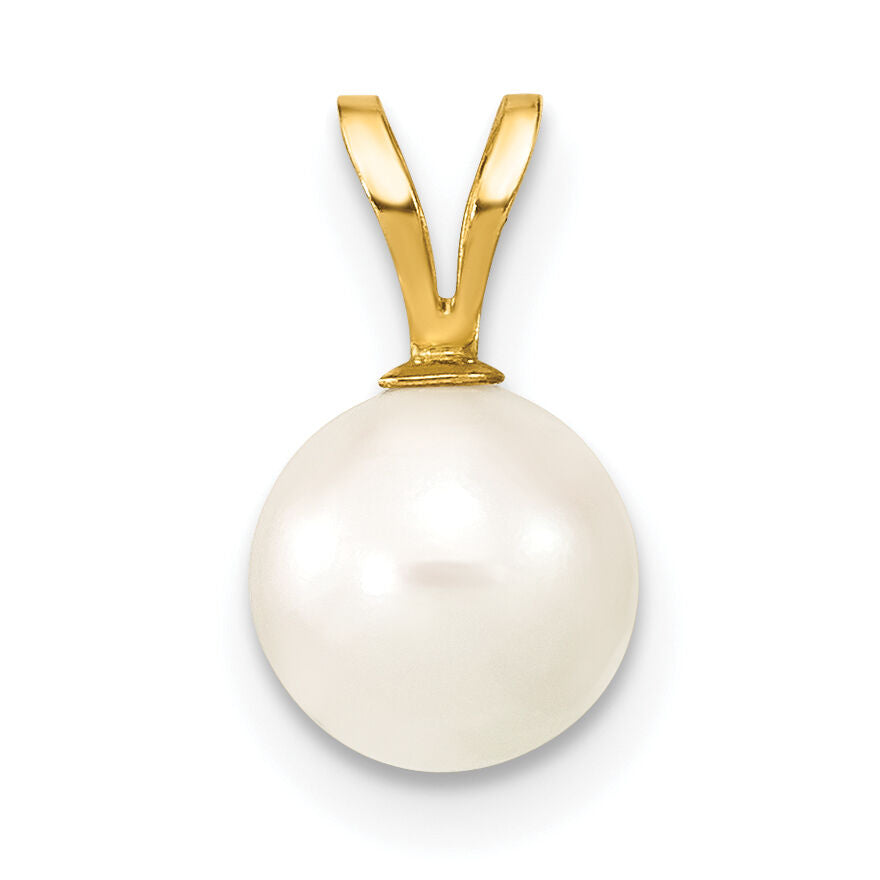 14k Gold 7-8mm Round White Saltwater Akoya Cultured Pearl Pendant-XF488
