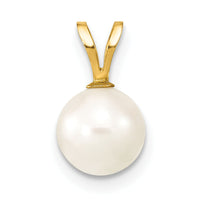 14k Gold 7-8mm Round White Saltwater Akoya Cultured Pearl Pendant-XF488