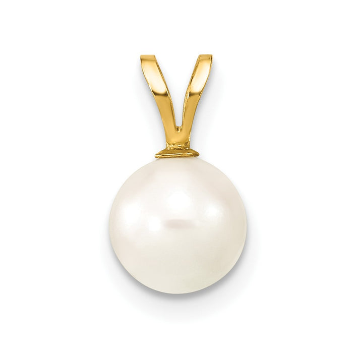 14k Gold 7-8mm Round White Saltwater Akoya Cultured Pearl Pendant-XF488