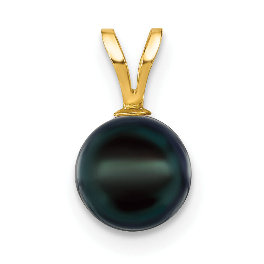 14k Gold 7-8mm Black Saltwater Akoya Cultured Pearl Pendant-XF488B