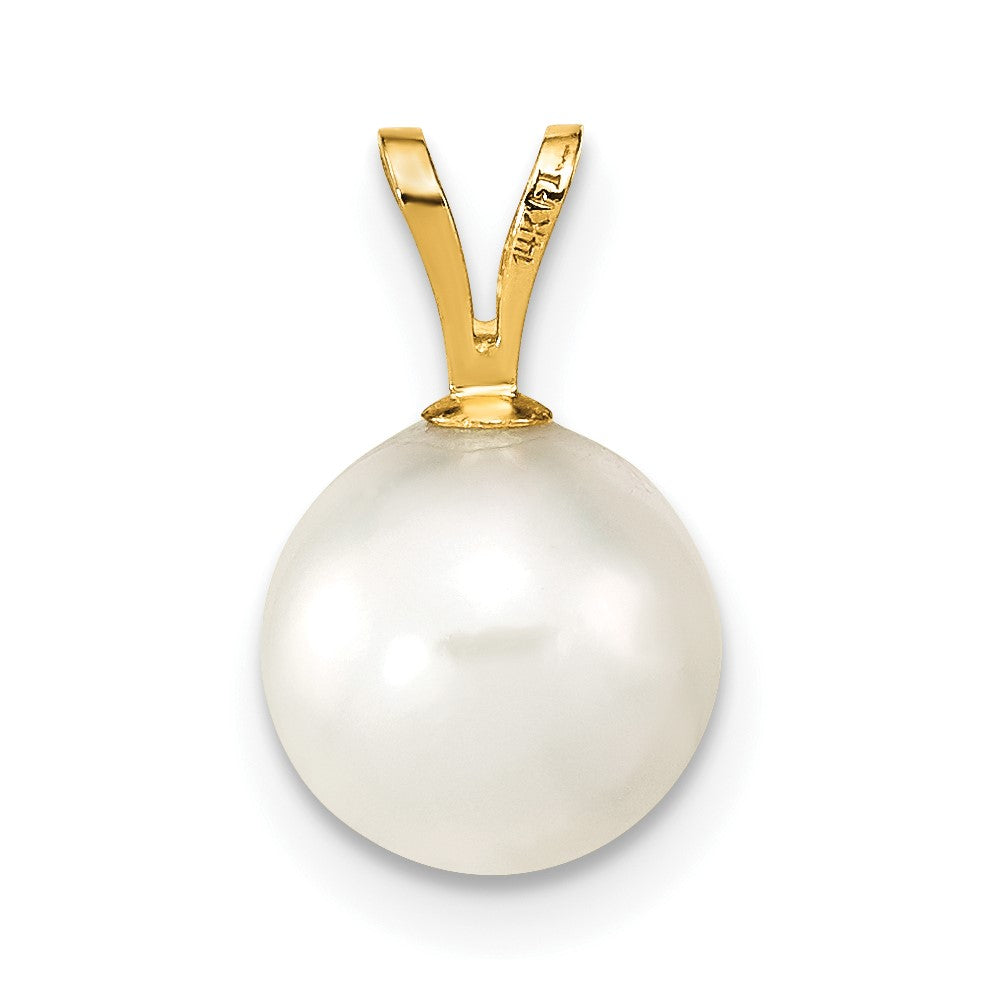 14k Gold 8-9mm Round White Saltwater Akoya Cultured Pearl Pendant-XF489