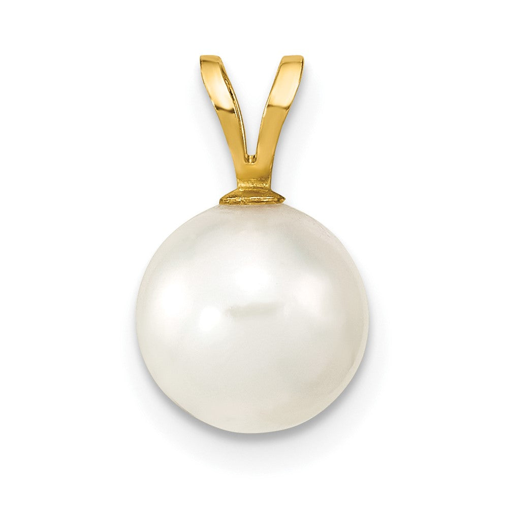 14k Gold 8-9mm Round White Saltwater Akoya Cultured Pearl Pendant-XF489