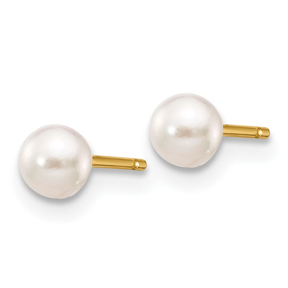 14k 3-4mm Round White Saltwater Akoya Cultured Pearl Stud Post Earrings-XF490E