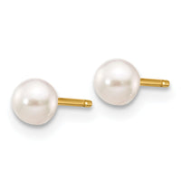 14k 3-4mm Round White Saltwater Akoya Cultured Pearl Stud Post Earrings-XF490E