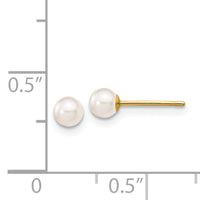 14k 3-4mm Round White Saltwater Akoya Cultured Pearl Stud Post Earrings-XF490E