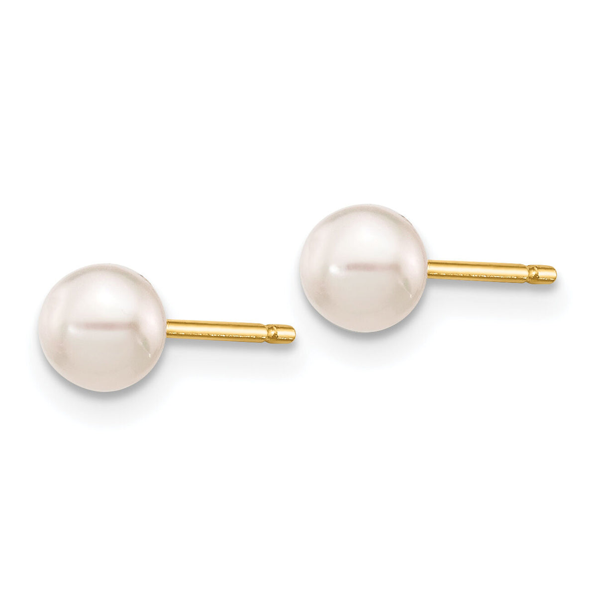 14k 4-5mm Round White Saltwater Akoya Cultured Pearl Stud Post Earrings-XF491E
