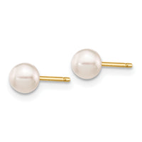 14k 4-5mm Round White Saltwater Akoya Cultured Pearl Stud Post Earrings-XF491E