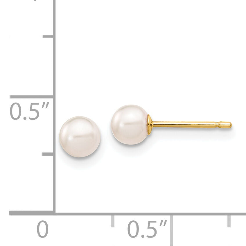 14k 4-5mm Round White Saltwater Akoya Cultured Pearl Stud Post Earrings-XF491E