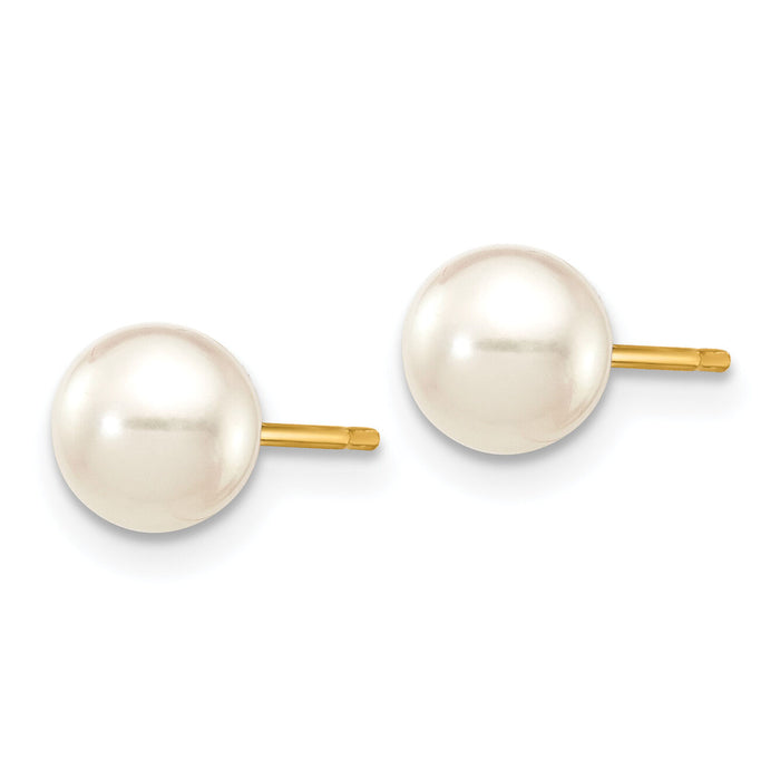 14k 5-6mm Round White Saltwater Akoya Cultured Pearl Stud Post Earrings-XF492E