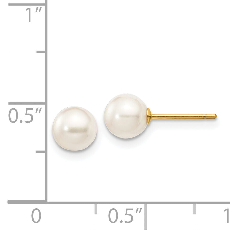 14k 5-6mm Round White Saltwater Akoya Cultured Pearl Stud Post Earrings-XF492E