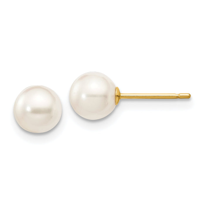 14k 5-6mm Round White Saltwater Akoya Cultured Pearl Stud Post Earrings-XF492E