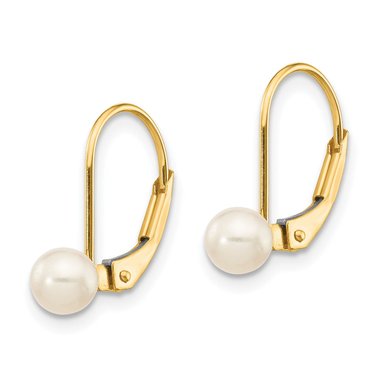 14k 4-5mm White Round Freshwater Cultured Pearl Leverback Earrings-XF495E