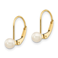 14k 4-5mm White Round Freshwater Cultured Pearl Leverback Earrings-XF495E